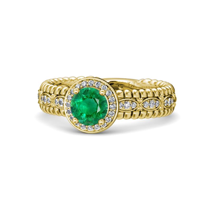 Cera Signature Emerald and Diamond Halo Engagement Ring 
