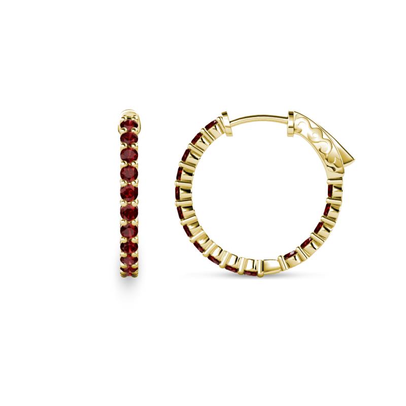 Carisa 0.67 ctw (1.70 mm) Inside Outside Round Red Garnet Eternity Hoop Earrings 