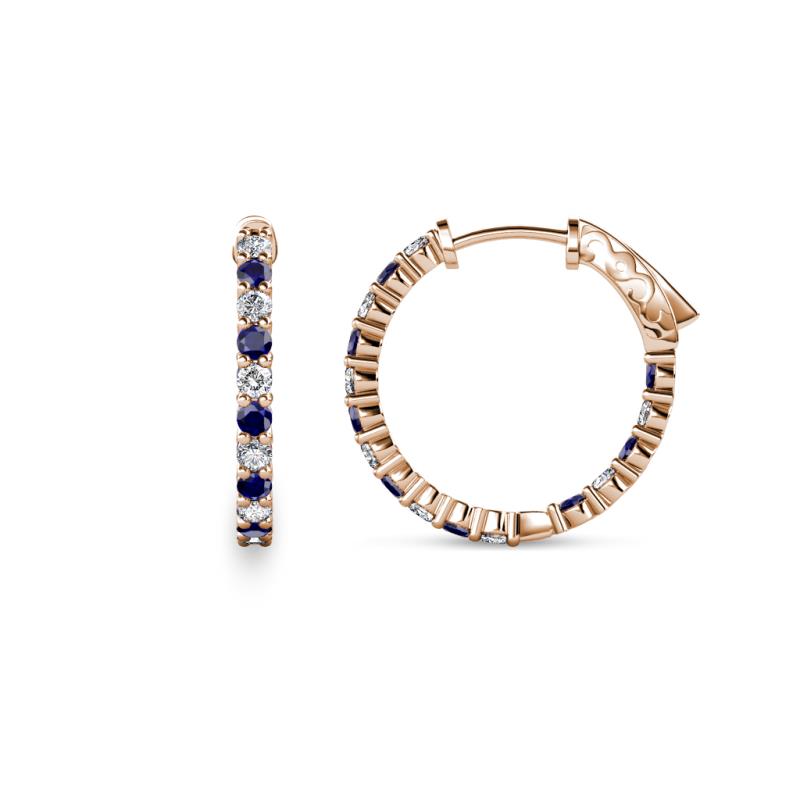 Carisa 0.66 ctw (1.70 mm) Inside Outside Round Blue Sapphire and Natural Diamond Eternity Hoop Earrings 