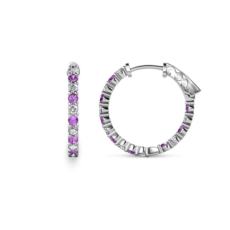 Carisa 0.58 ctw (1.70 mm) Inside Outside Round Amethyst and Natural Diamond Eternity Hoop Earrings 