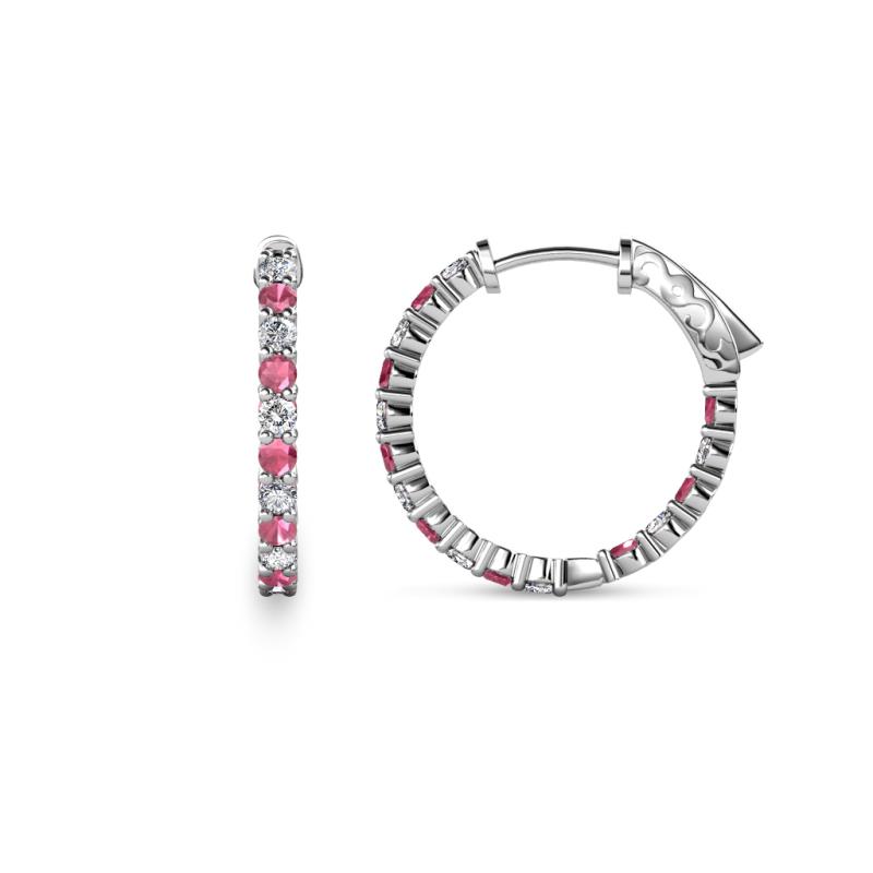 Carisa 0.66 ctw (1.70 mm) Inside Outside Round Rhodolite Garnet and Natural Diamond Eternity Hoop Earrings 