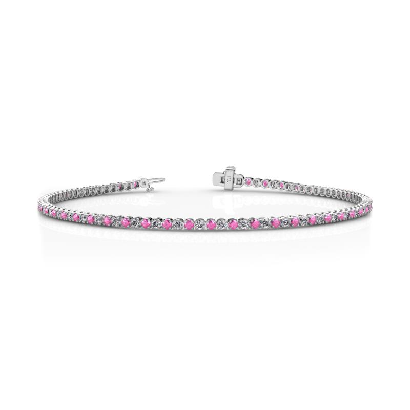 Izarra 2.15 ctw Pink Sapphire and Natural Diamond (2.00 mm) Eternity Tennis Bracelet 
