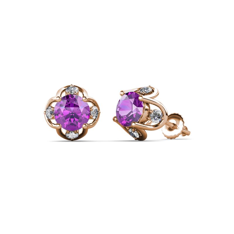 Cynzia Amethyst and Diamond Tulip Stud Earrings 