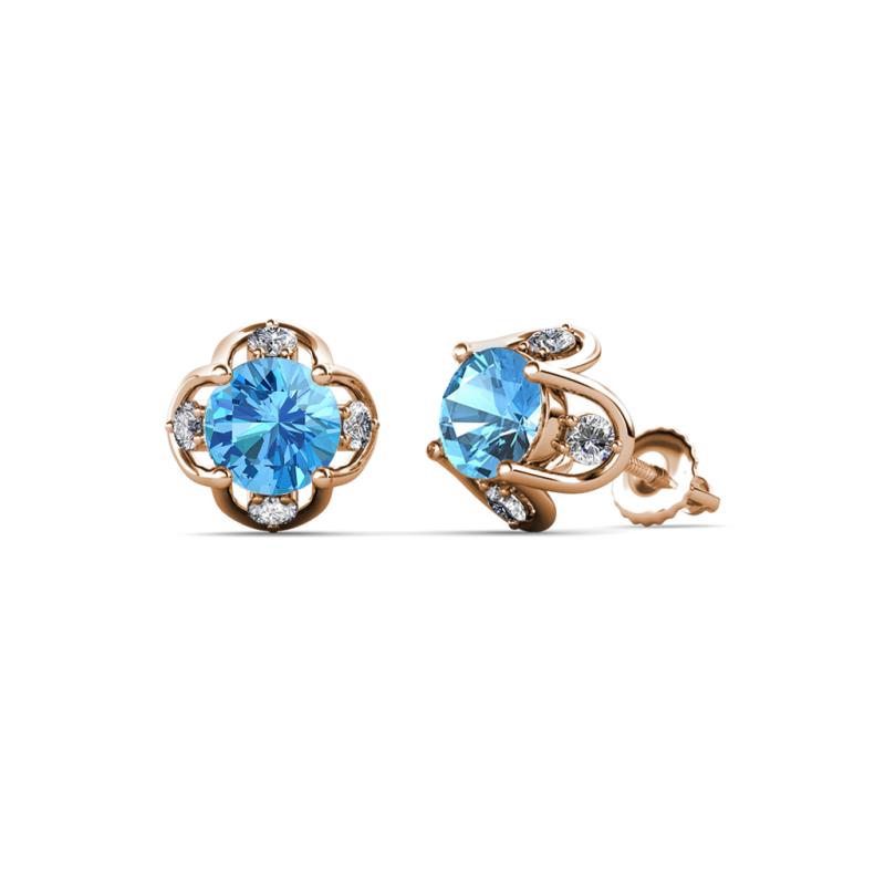 Cynzia Blue Topaz and Diamond Tulip Stud Earrings 