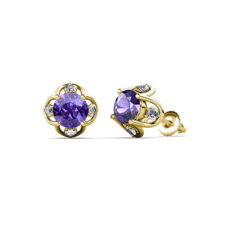 Cynzia Iolite and Diamond Tulip Stud Earrings 