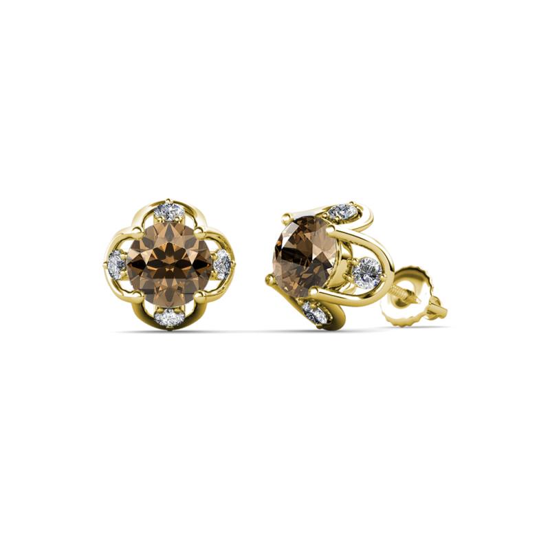 Cynzia Smoky Quartz and Diamond Tulip Stud Earrings 