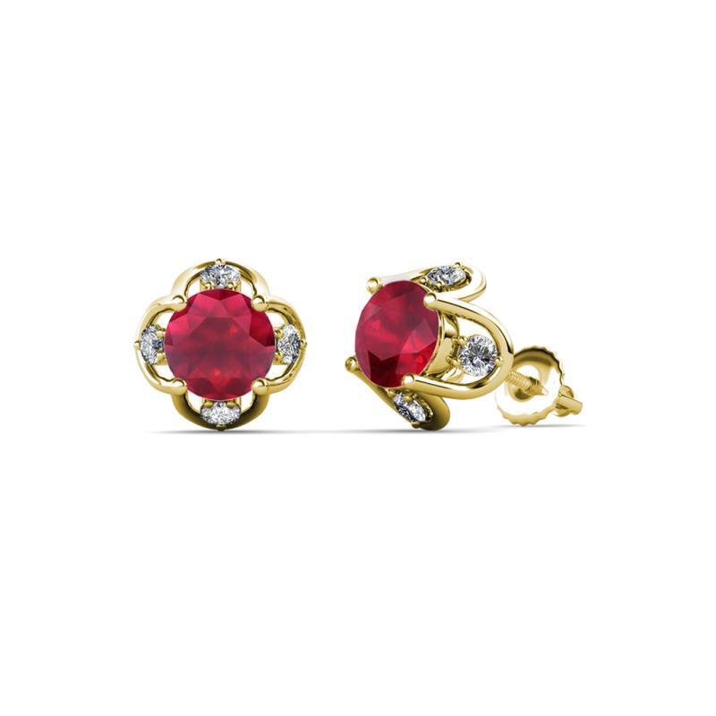Cynzia Ruby and Diamond Tulip Stud Earrings 