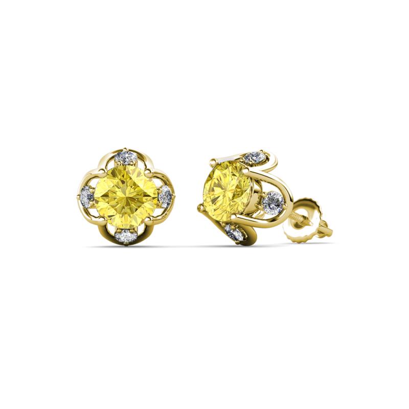 Cynzia Lab Created Yellow Sapphire and Diamond Tulip Stud Earrings 