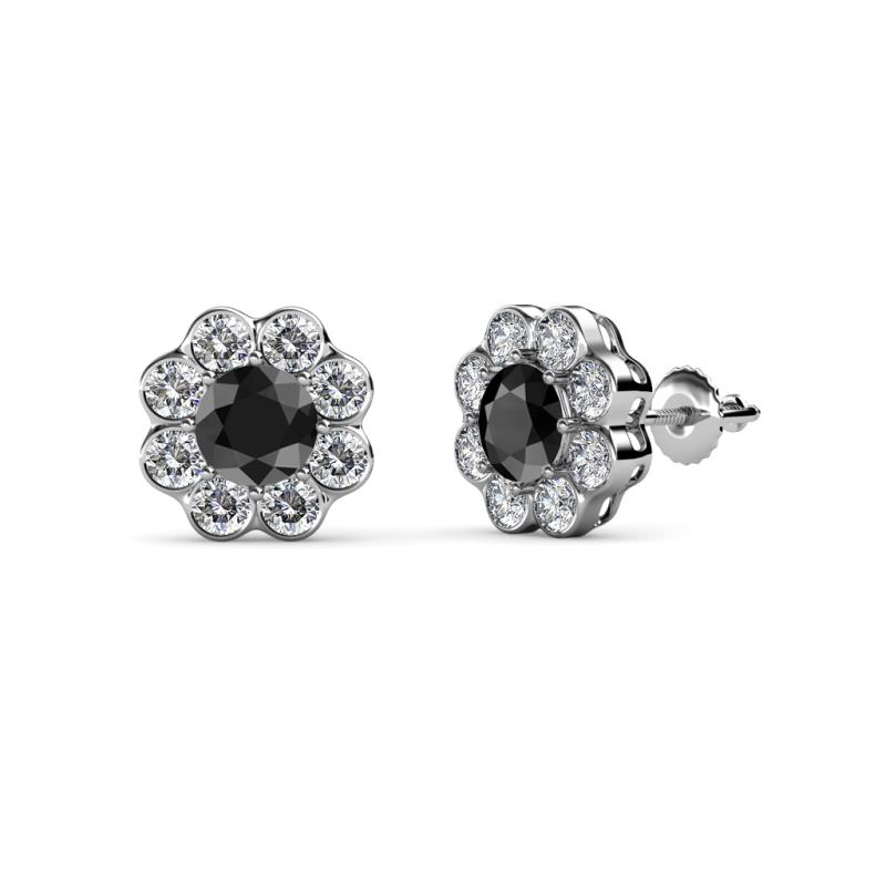 Fleur Black and White Diamond Floral Halo Stud Earrings 