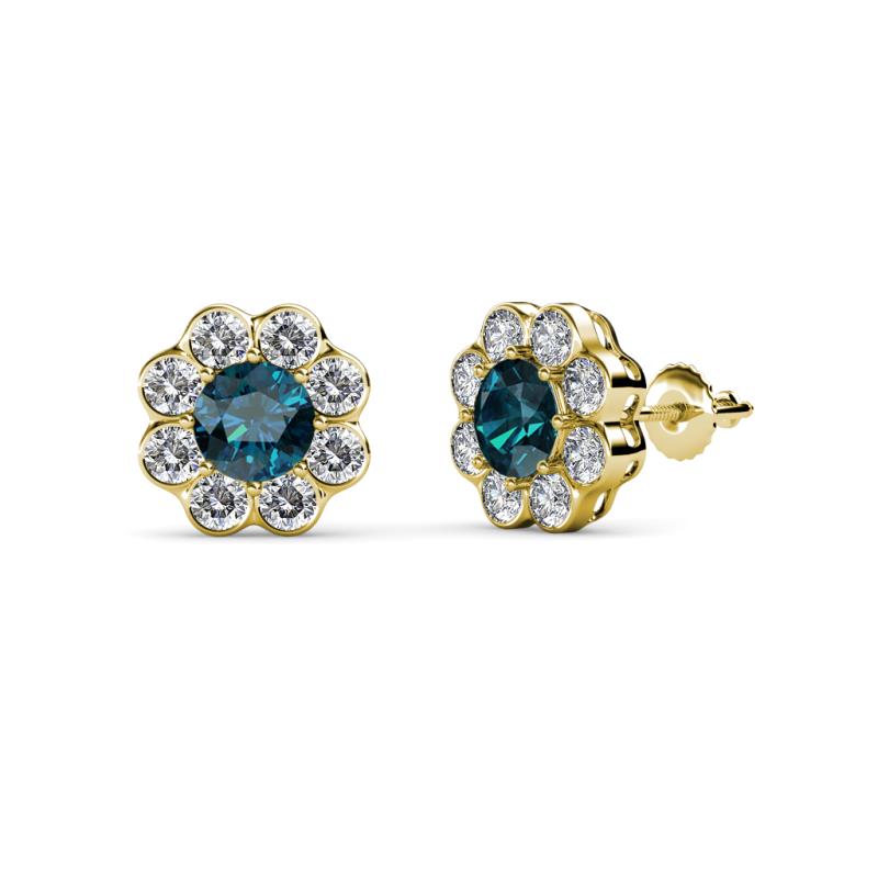Fleur Blue and White Diamond Floral Halo Stud Earrings 