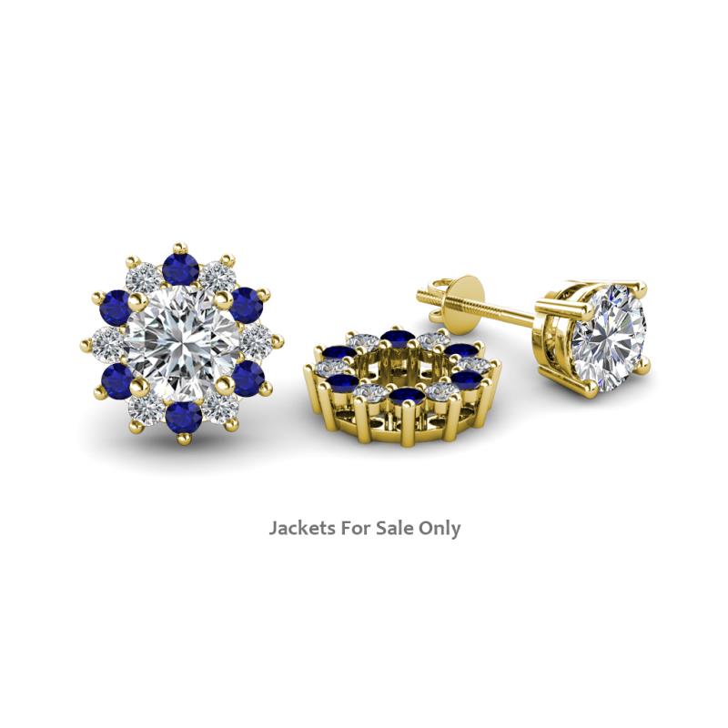 Florice Round Blue Sapphire and Diamond Flower Jacket Earrings 