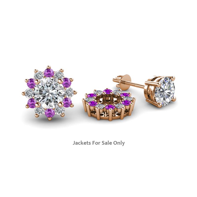 Florice Round Amethyst and Diamond Flower Jacket Earrings 