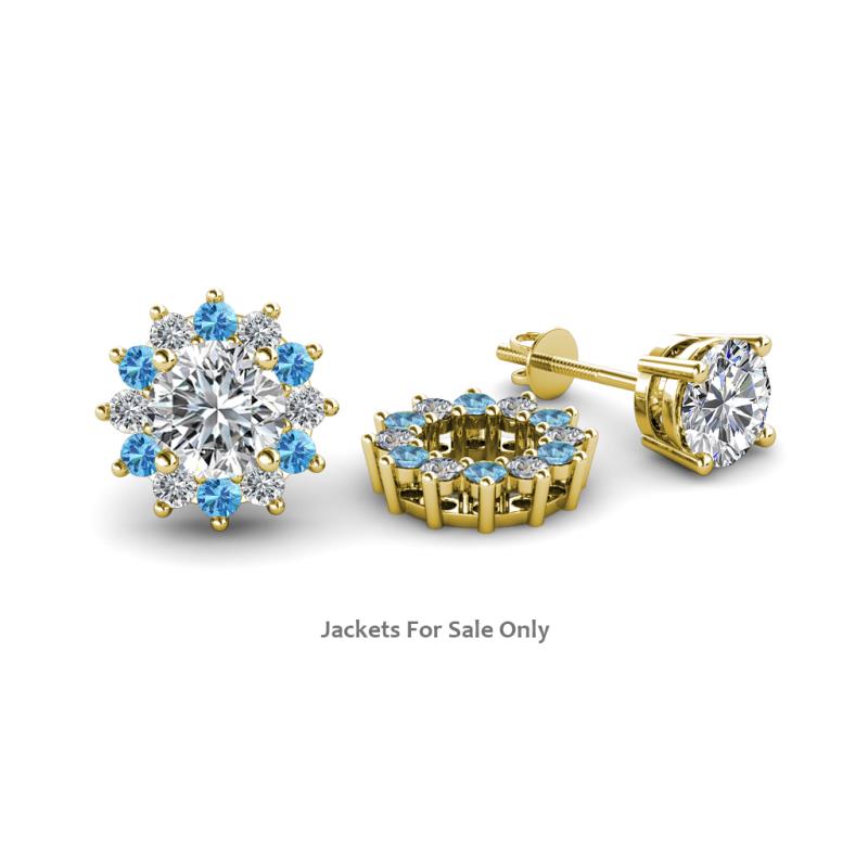 Florice Round Blue Topaz and Diamond Flower Jacket Earrings 