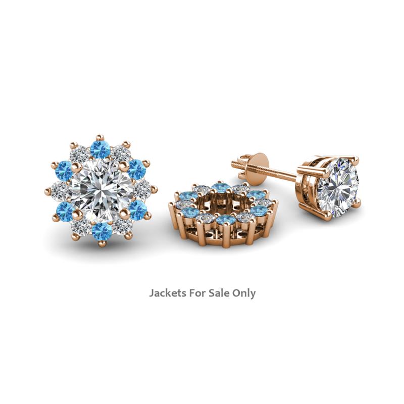 Florice Round Blue Topaz and Diamond Flower Jacket Earrings 
