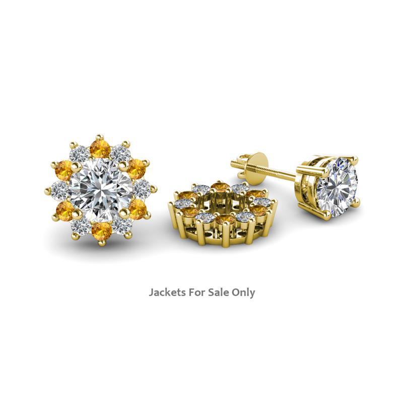 Florice Round Citrine and Diamond Flower Jacket Earrings 
