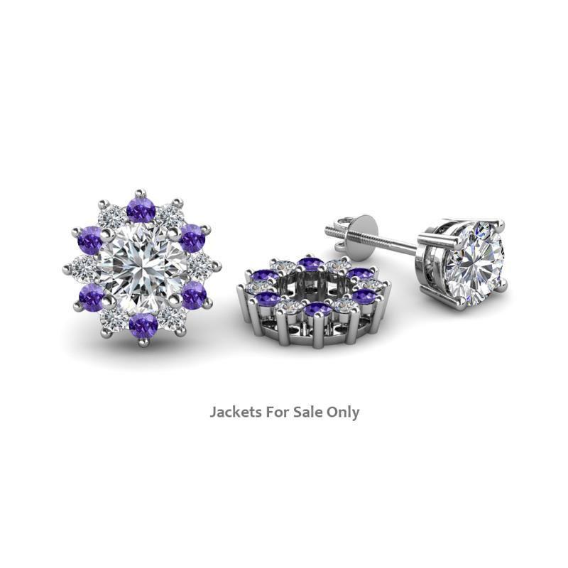 Florice Round Iolite and Diamond Flower Jacket Earrings 