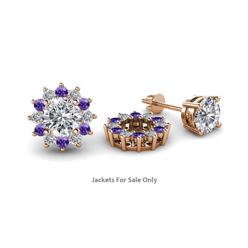 Florice Round Iolite and Diamond Flower Jacket Earrings 