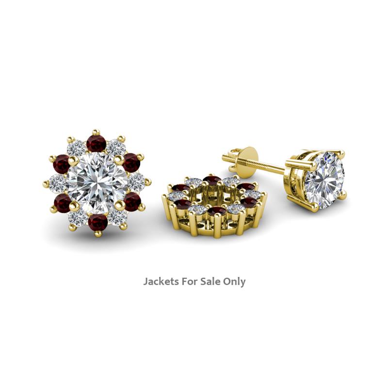 Florice Round Red Garnet and Diamond Flower Jacket Earrings 
