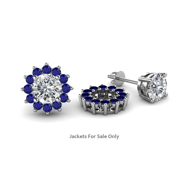 Florice Round Blue Sapphire Flower Jacket Earrings 