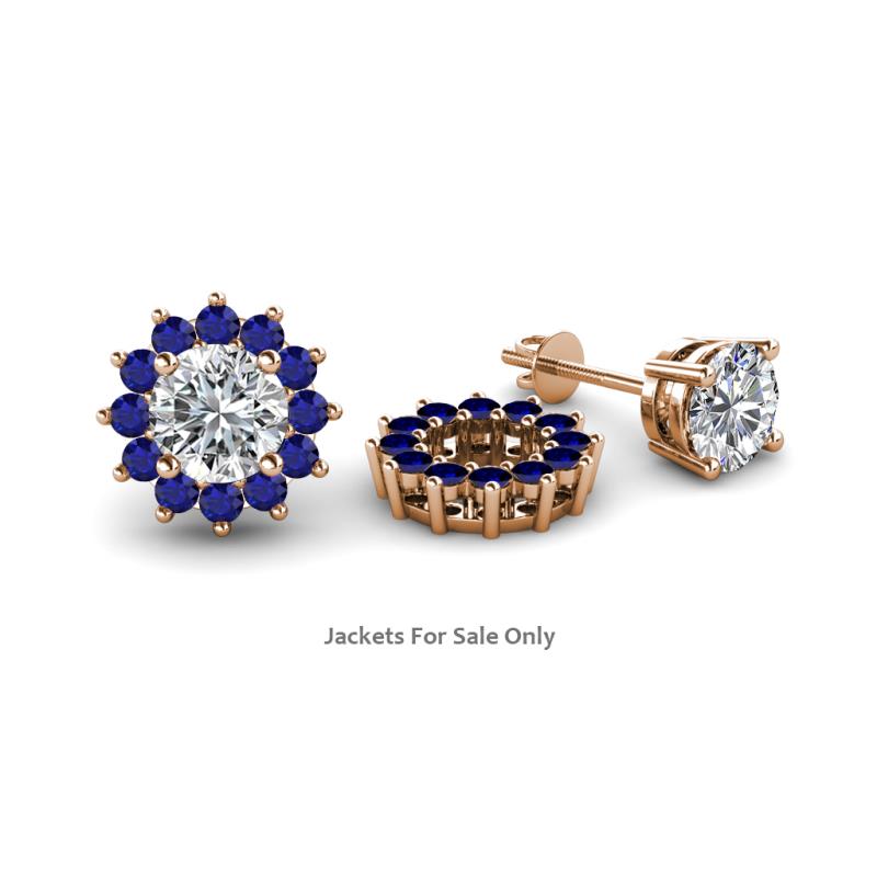 Florice Round Blue Sapphire Flower Jacket Earrings 