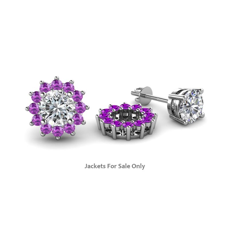 Florice Round Amethyst Flower Jacket Earrings 