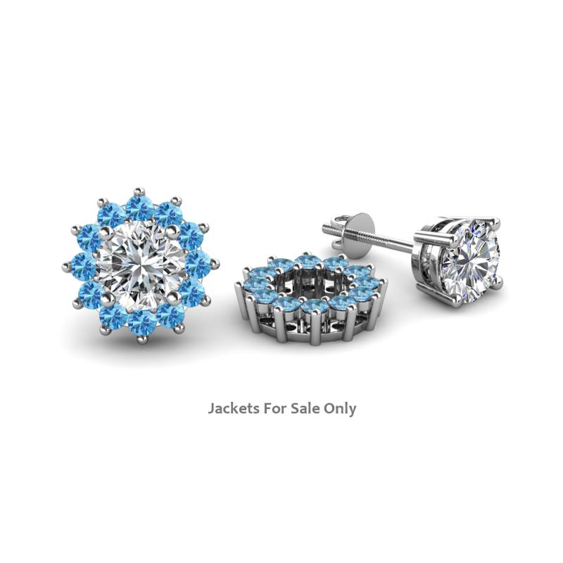 Florice Round Blue Topaz Flower Jacket Earrings 
