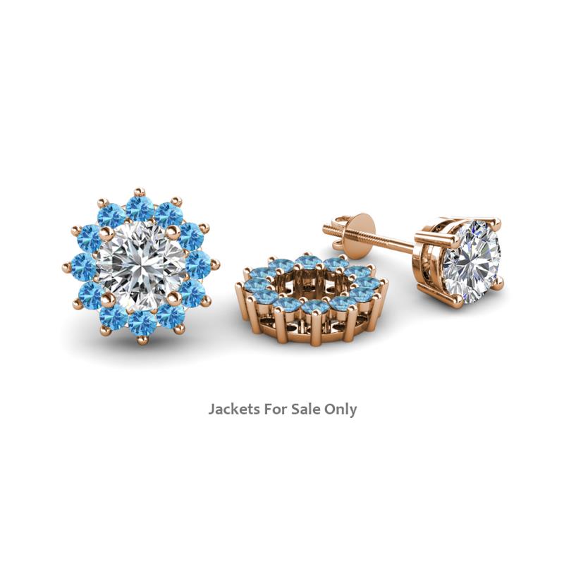 Florice Round Blue Topaz Flower Jacket Earrings 