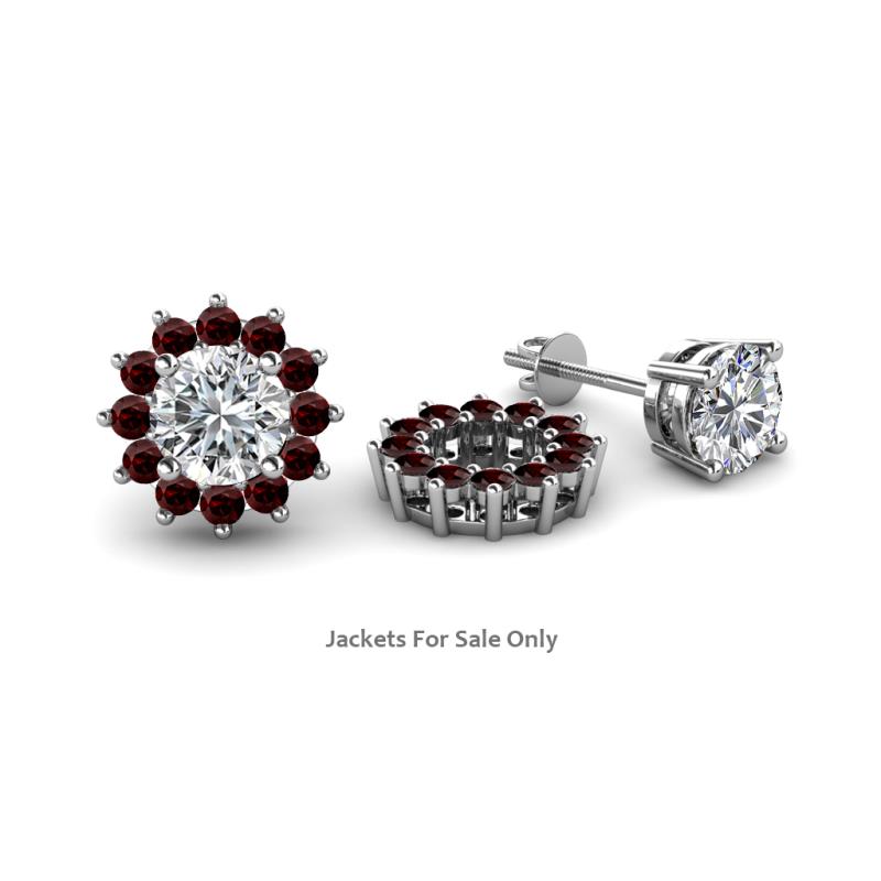 Florice Round Red Garnet Flower Jacket Earrings 