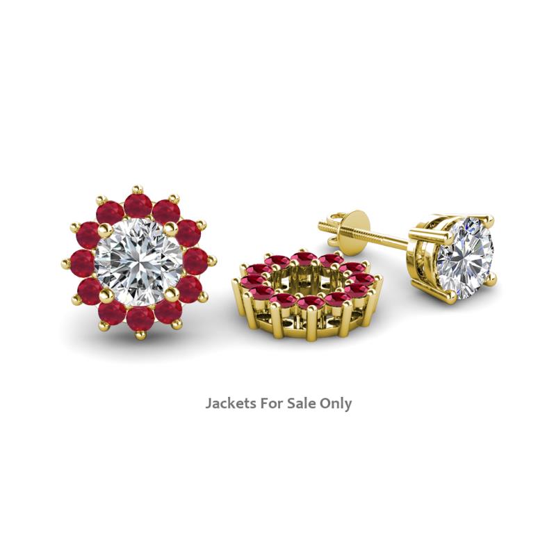 Florice Round Ruby Flower Jacket Earrings 