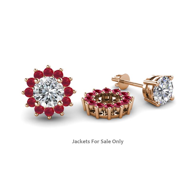 Florice Round Ruby Flower Jacket Earrings 