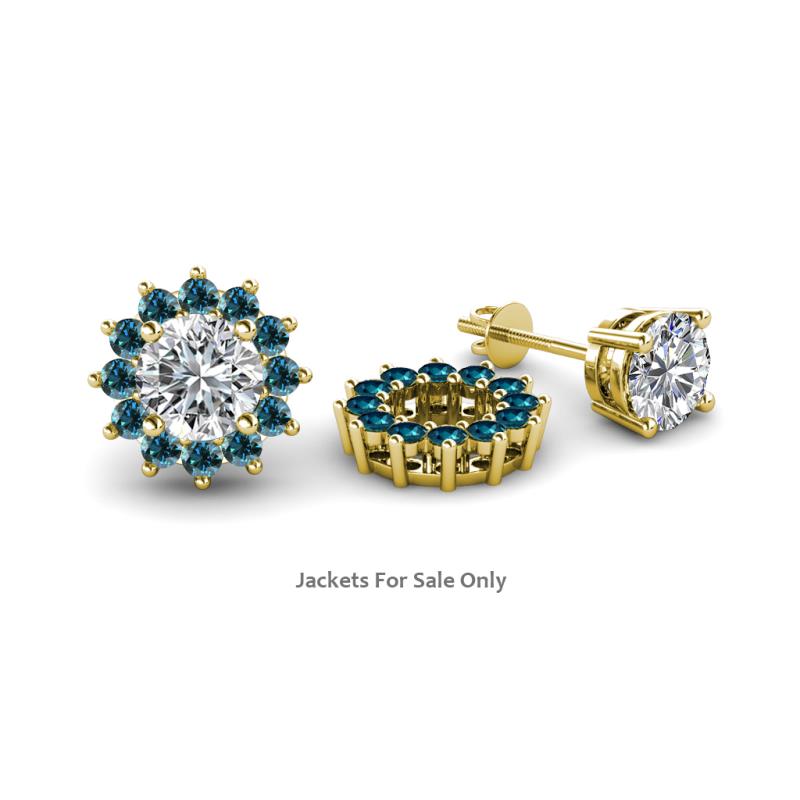 Florice Round Blue Diamond Flower Jacket Earrings 
