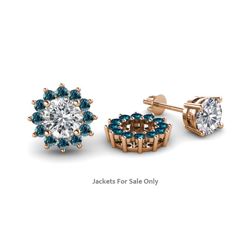 Florice Round Blue Diamond Flower Jacket Earrings 