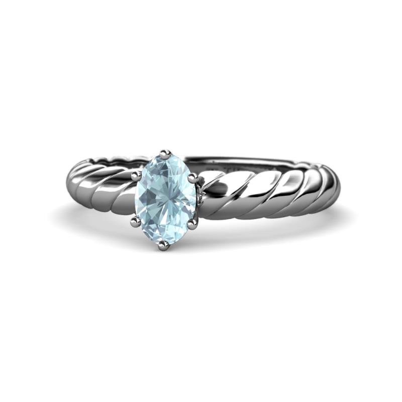 Eudora Classic 7x5 mm Oval Shape Aquamarine Solitaire Engagement Ring 