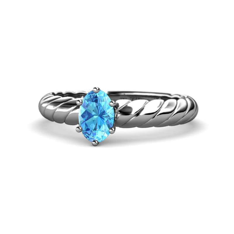 Eudora Classic 7x5 mm Oval Shape Blue Topaz Solitaire Engagement Ring 