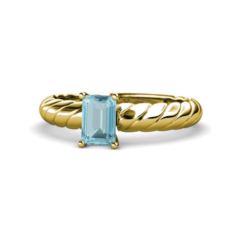 Eudora Classic 7x5 mm Emerald Shape Aquamarine Solitaire Engagement Ring 