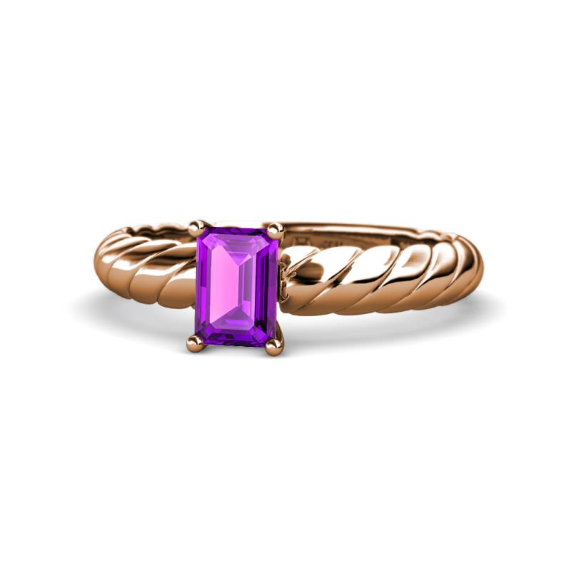 Eudora Classic 7x5 mm Emerald Shape Amethyst Solitaire Engagement Ring 