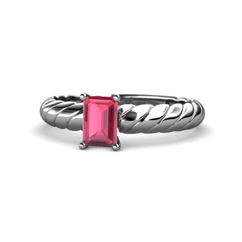 Eudora Classic 7x5 mm Emerald Shape Rhodolite Garnet Solitaire Engagement Ring 