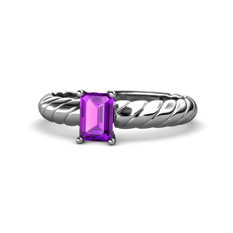 Eudora Classic 7x5 mm Emerald Shape Amethyst Solitaire Engagement Ring 
