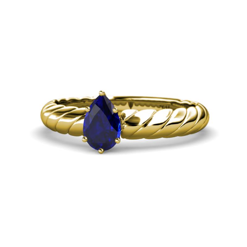 Eudora Classic Pear Cut Blue Sapphire Solitaire Engagement Ring 