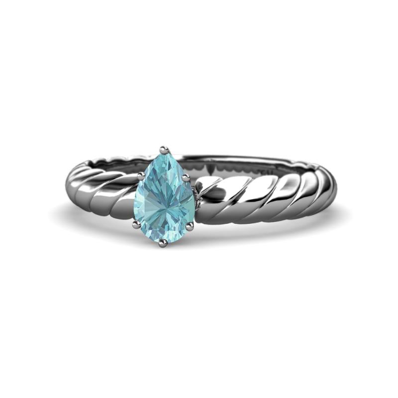 Eudora Classic Pear Cut Aquamarine Solitaire Engagement Ring 