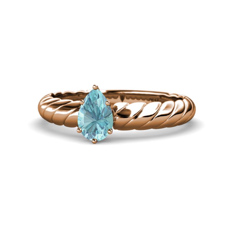 Eudora Classic Pear Cut Aquamarine Solitaire Engagement Ring 