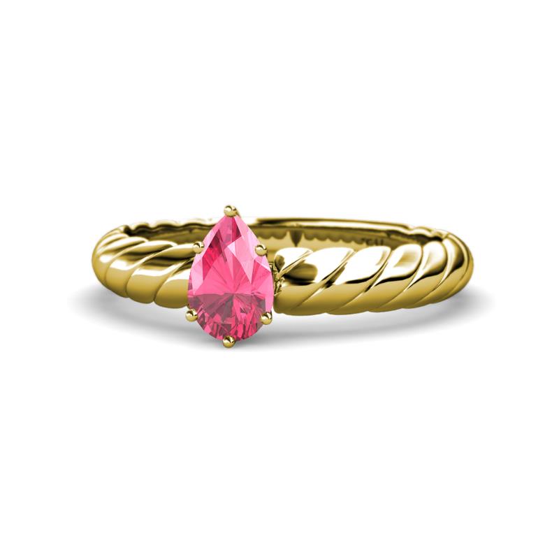 Eudora Classic Pear Cut Pink Tourmaline Solitaire Engagement Ring 