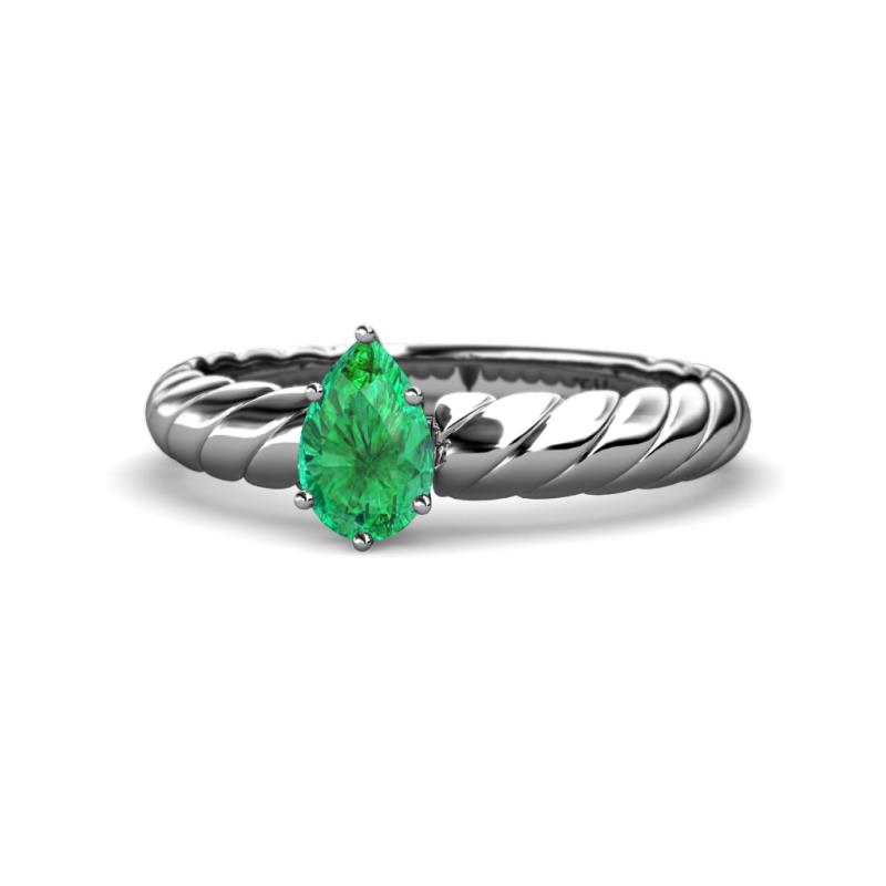 Eudora Classic Pear Cut Emerald Solitaire Engagement Ring 