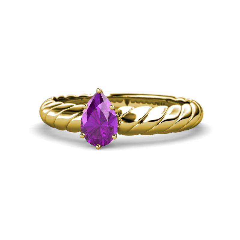 Eudora Classic Pear Cut Amethyst Solitaire Engagement Ring 