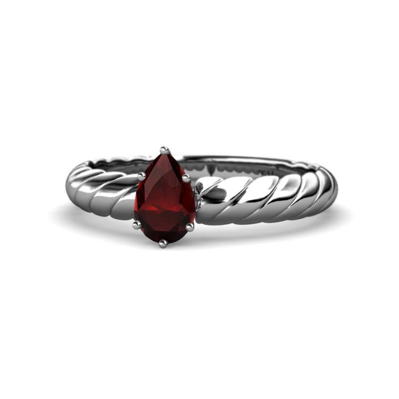 Eudora Classic Pear Cut Red Garnet Solitaire Engagement Ring 