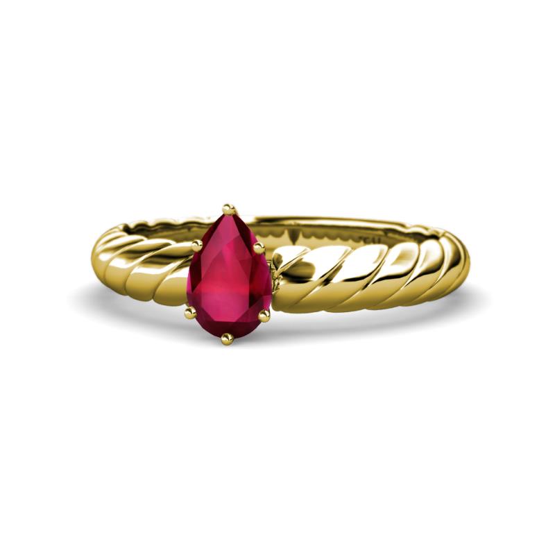 Eudora Classic Pear Cut Ruby Solitaire Engagement Ring 