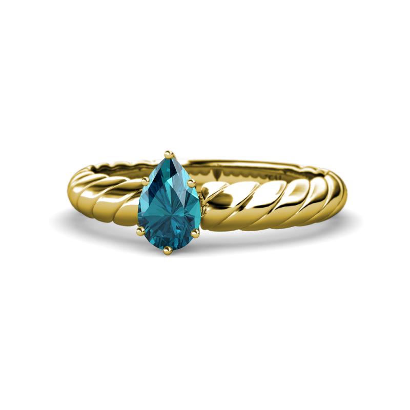 Eudora Classic Pear Cut London Blue Topaz Solitaire Engagement Ring 