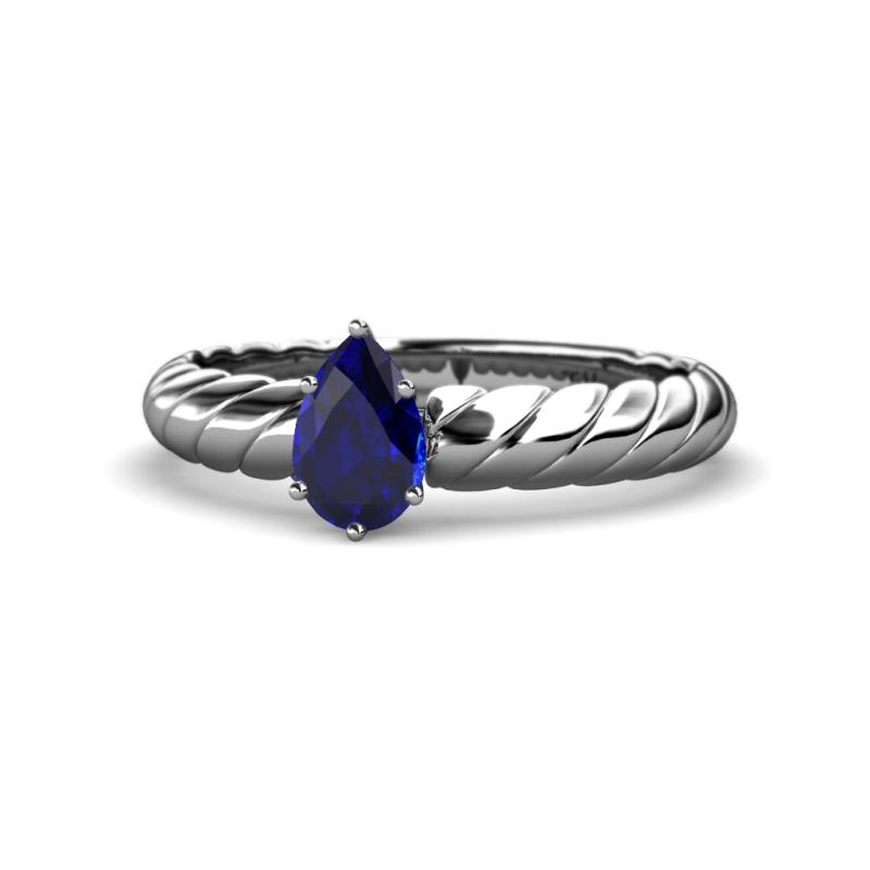 Eudora Classic Pear Cut Blue Sapphire Solitaire Engagement Ring 