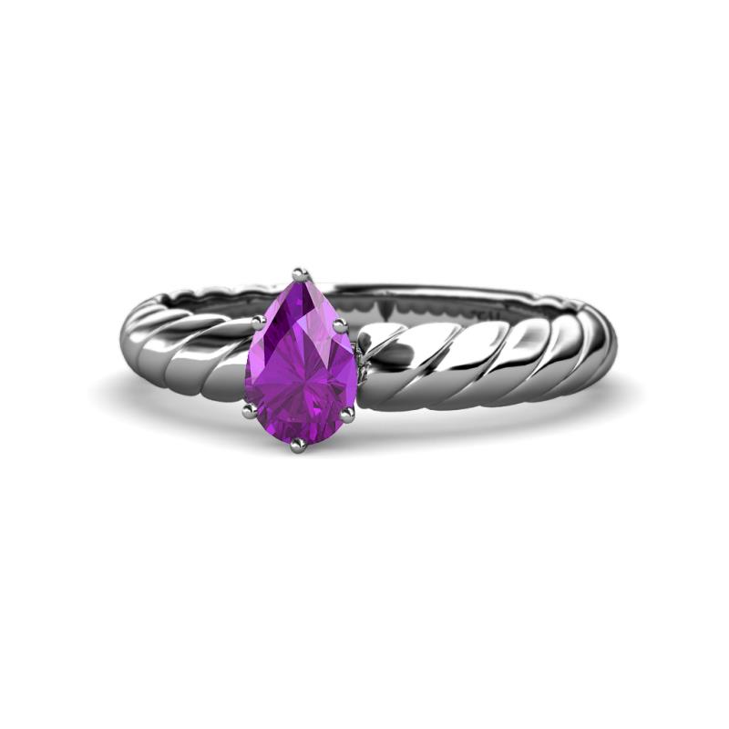 Eudora Classic Pear Cut Amethyst Solitaire Engagement Ring 