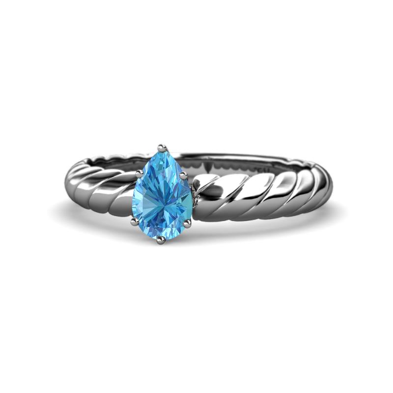 Eudora Classic Pear Cut Blue Topaz Solitaire Engagement Ring 